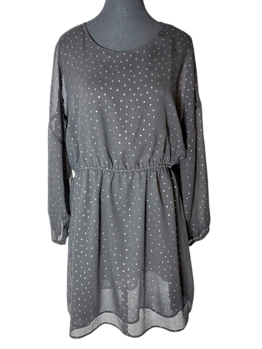 DESIGUAL Black Emporada Long Sleeve Polka Dot Dress Chiffon Layer Size XL
